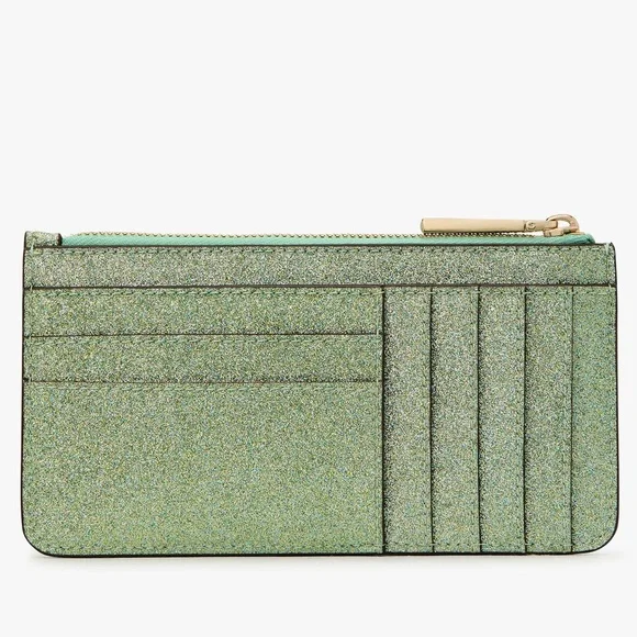 NWT Kate Spade Kenzie Boxed Glitter Large Slim Cardholder in Seawater Green - Picture 3 of 12